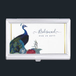 Caja Para Tarjetas De Visita Boda Caída del Peacock Blue Burgundy Winter<br><div class="desc">Hermoso pavo real con flores Verde azuladas y azules, borgoñas, hojas verdes saladas en este otoño, otoño, artículos de boda de invierno. Parte de una colección más grande que incluye invitaciones para bodas con presupuesto, guardar las fechas, confirmaciones de asistencia, tarjetas de fotos de agradecimiento, regalos para novias y fiestas...</div>