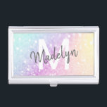 Caja Para Tarjetas De Visita Bonito Purpurina holográfico Girly Glamorous<br><div class="desc">Personalice fácilmente este elegante y colorido patrón de purpurina bokeh con los detalles de su personalizado.</div>