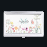 Caja Para Tarjetas De Visita Bonito Watercolor Flower Meadow Personalizado<br><div class="desc">Flores acuarelas de bonito en funda de lápiz personalizado.</div>