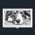 CAJA PARA TARJETAS DE VISITA BORDER COLLIE<br><div class="desc">A black and white watercolor of a beautiful border collie.</div>