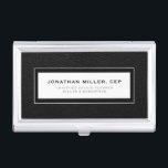 Caja Para Tarjetas De Visita Cuero negro profesional<br><div class="desc">Diseño lujoso y sencillo con nombre personalizado,  empresa de títulos o texto personalizado abajo en tipografía clásica de bloques sobre fondo de piel negra. Personalice el producto para su personalizado.</div>