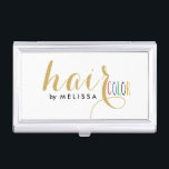 Caja Para Tarjetas De Visita Diseño de texto Purpurina blanco y dorado de color<br><div class="desc">Elegante blanco con purpurina dorado diseño de texto - Modelo de personalizable de color de pelo titular de tarjeta de visita.</div>