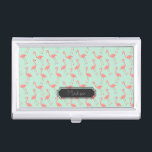 Caja Para Tarjetas De Visita El modelo rosado y verde el | del flamenco añade<br><div class="desc">Esto es un dibujo de un pájaro del flamenco que fue hecho en un modelo. El fondo es un color bonito de la menta.  Hay un marco en el diseño donde usted puede hacer su nombre imprimir.</div>