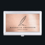 Caja Para Tarjetas De Visita El notario móvil Quill Rosa Gold se cepilló Metali<br><div class="desc">Elegante diseño metalizado de imitación con una capa para el negocio de notarios móviles.</div>