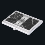 Caja Para Tarjetas De Visita Elegante acento de plata de mármol negro<br><div class="desc">Elegante mármol negro falso con acento plateado. plantilla de tarjeta de visita de personalizable. Disponible en otros productos.</div>