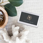 Caja Para Tarjetas De Visita Elegante Copper Hibiscus Flower Personalizada<br><div class="desc">El elegante titular de una tarjeta de visita en moda-isla incluye su nombre y/o nombre de negocios con letras blancas clásicas sobre un rico fondo negro suave adornado con un ilustracion de flores de hibisco tropical en un falso Relieve metalizado de cobre.</div>