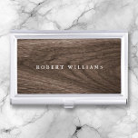 Caja Para Tarjetas De Visita Elegante grano de madera de roble marrón elegante<br><div class="desc">Elegante titular de tarjeta de visita con su nombre impreso en la parte delantera sobre un fondo de madera de roble marrón IMPRESIONADO.</div>