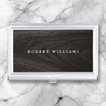 Caja Para Tarjetas De Visita Elegante grano de madera de roble oscuro<br><div class="desc">Elegante titular de tarjeta de visita con su nombre impreso en la parte delantera sobre un fondo de madera de roble oscuro IMPRESIONADO.</div>
