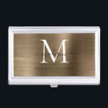 Caja Para Tarjetas De Visita Elegante guión de monograma Metalizado cepillado d<br><div class="desc">Elegante estuche para tarjeta de visita con guion de Monograma Metalizado cepillado dorado amarillo dorado</div>