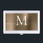 Caja Para Tarjetas De Visita Elegante guión de monograma Metalizado cepillado d<br><div class="desc">Elegante estuche para tarjeta de visita con guion de Monograma Metalizado cepillado dorado amarillo dorado</div>
