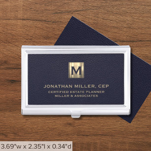 Caja Para Tarjetas De Visita Elegante Logotipo inicial de oro de cuero azul