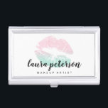 Caja Para Tarjetas De Visita Elegante maquillaje de labios rosa purpurina de me<br><div class="desc">Diseño de maquillaje con finos labios de textura purpurina y elegante fuente caligráfica.</div>