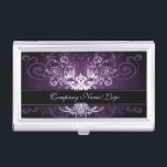 Caja Para Tarjetas De Visita Elegante marco vintage negro morado y blanco de to<br><div class="desc">Elegante marco floral vintage con tonos morados y blancos. Elegante plantilla de tarjeta de negocios fresca y ágil.</div>