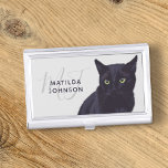 Caja Para Tarjetas De Visita Elegante Mascota de Monograma Gato Negro<br><div class="desc">Estuche de tarjeta de visita perfecto para una persona de negocios basada en un gato. Sólo tienes que añadir tu nombre e iniciales. Diseño inspirado en mi gato negro al que amo profundamente.</div>