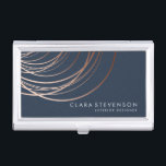 Caja Para Tarjetas De Visita Elegante minimalista falso rosa azul geométrico or<br><div class="desc">Elegante diseño geométrico en falso oro rosa y azul marino.</div>