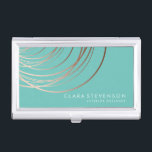 Caja Para Tarjetas De Visita Elegante minimalista falso rosa oro geométrico ver<br><div class="desc">Elegante diseño geométrico en oro falso rosa y verde azulado.</div>