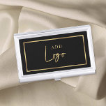 Caja Para Tarjetas De Visita Elegante Moda con logotipo negro y dorado simple<br><div class="desc">Muestra tus tarjetas de visita con estilo con este elegante diseño de funda de tarjetas de visita en negro y oro falso. Con espacio para su logotipo sobre fondo negro con un borde de color dorado. Perfecto para guardar y cargar sus tarjetas de visita cuando esté de viaje.</div>