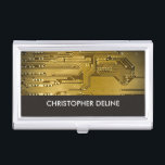 Caja Para Tarjetas De Visita Elegante placa de circuito de ordenador dorado Hig<br><div class="desc">Titular de tarjetas de visita con una foto de estudio profesional de una placa de circuito de computadora. Puedes hacerlo con tarjetas de visita.</div>
