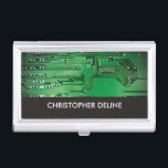 Caja Para Tarjetas De Visita Elegante placa de circuito de ordenador verde High<br><div class="desc">Titular de tarjetas de visita con una foto de estudio profesional de una placa de circuito de computadora. Puedes hacerlo con tarjetas de visita.</div>