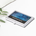 Caja Para Tarjetas De Visita Elegante placa de circuito del ordenador azul High<br><div class="desc">Titular de tarjetas de visita con una foto de estudio profesional de una placa de circuito de computadora. Puedes hacerlo con tarjetas de visita.</div>