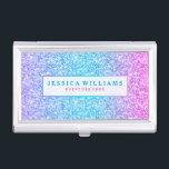Caja Para Tarjetas De Visita Elegante Purpurina colorido e impresión de textura<br><div class="desc">Elegante purpurina colorido y chispas. Azul morado y rosa. Color de fuente azul y rosa sugerido. Disponible en otros productos. Personalizable completo de la plantilla del titular de la tarjeta de visita.</div>