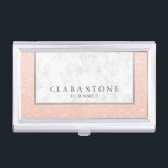 Caja Para Tarjetas De Visita Elegante purpurina de mármol blanco y oro rosa<br><div class="desc">Hermosa combinación de mármol blanco,  purpurina de oro falso de cobre y textura plateada.</div>