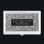 Caja Para Tarjetas De Visita Elegante Purpurina gris plateado impresión de text<br><div class="desc">Elegante purpurina gris plateado y acento de impresión de textura brillante.</div>