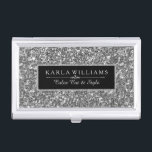 Caja Para Tarjetas De Visita Elegante Purpurina gris plateado impresión de text<br><div class="desc">Elegante purpurina gris plateado y acento de impresión de textura brillante.</div>