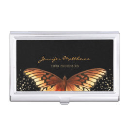 Caja Para Tarjetas De Visita Elegante Purpurina mariposa Naranja negro