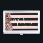 Caja Para Tarjetas De Visita Elegante rosa elegante de oro y piña de rayas<br><div class="desc">Diseño de piña y rayas de oro rosa moderno.</div>