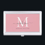 Caja Para Tarjetas De Visita Elegante Rubor Color blanco rosado Monograma Moda<br><div class="desc">Elegante Rubor Rosa Gris Blanco Monograma Girly Feminine Script Nombre Tarjeta de presentación</div>