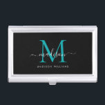 Caja Para Tarjetas De Visita Elegante Verde azulado negro verde Monograma Moda<br><div class="desc">Elegante Monograma Verde Negro Verde azulado Girly Script Nombre tarjeta de presentación</div>