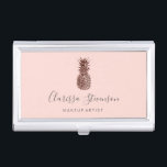 Caja Para Tarjetas De Visita Elegante y elegante maquillaje rosa de piña dorada<br><div class="desc">Diseño moderno de imitación de oro rosa y piña rosa.</div>