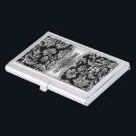 Caja Para Tarjetas De Visita Elegantes damascos de color negro y metálico plate<br><div class="desc">Elegante patrón de damascos florales adornados de color negro y brillante metálico de plata personalizable completo plantilla de tarjeta de visita. Disponible en otros productos.</div>