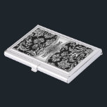Caja Para Tarjetas De Visita Elegantes damascos de color negro y metálico plate<br><div class="desc">Elegante patrón de damascos florales adornados de color negro y brillante metálico de plata personalizable completo plantilla de tarjeta de visita. Disponible en otros productos.</div>