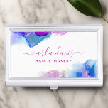 Caja Para Tarjetas De Visita Firma Script Tinta azul morada de alcohol<br><div class="desc">Estuche de la tarjeta de presentación con tinta azul morado de alcohol para escritura de firma. Elegante diseño profesional de escritura caligráfica con guion de color azul morado con tinta de mano. Perfecto para maquilladores,  peluqueros,  cosmetólogos y más!</div>