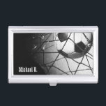 Caja Para Tarjetas De Visita Fútbol fresco del Grunge del vintage en la meta<br><div class="desc">Para los entrenadores de fútbol/los jugadores/los amantes. Añada el texto/el nombre/el número de encargo si está deseado. Diseño original por ©riverme*2012. El diseño está disponible en otros productos,  busca por favor bajo mismo título.</div>