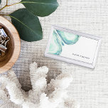 Caja Para Tarjetas De Visita Geode de Seaglass | Personalizado<br><div class="desc">El elegante titular de la tarjeta de visita blanca y plateada muestra su nombre y/o nombre de negocio en la esquina inferior derecha, acentuado por un delgado borde de marco blanco y ilustraciones de rebanada geodésica en la etérea acuarela verde de la laguna. También están disponibles tarjetas de visita y...</div>