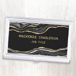 Caja Para Tarjetas De Visita Geode Purpurina de oro de Black Marble Agate<br><div class="desc">Elegante diseño geodésico de mármol agate negro con purpurina de oro falso. Cambie los detalles a personalizar.</div>