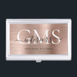 Caja Para Tarjetas De Visita Glam Rosa Gold Cepillado Metalizado 3 Monograma Sc<br><div class="desc">Estuche elegante con tarjeta de visita con guion de Monograma Metalizado cepillado de oro Rosa</div>