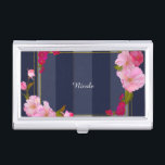Caja Para Tarjetas De Visita Glamour de Moda floral moderna azul blanco y dorad<br><div class="desc">Soporte de tarjeta de glamour de Moda floral azul blanca y dorada moderna. Personalizar con cualquier texto o déjalo en blanco.</div>