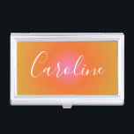 Caja Para Tarjetas De Visita Gradiente Naranja retro | Nombre de guión personal<br><div class="desc">Gradiente Naranja retro | Caso de tarjeta de presentación con nombre de script personalizado</div>