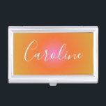 Caja Para Tarjetas De Visita Gradiente Naranja retro | Nombre de guión personal<br><div class="desc">Gradiente Naranja retro | Caso de tarjeta de presentación con nombre de script personalizado</div>