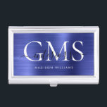 Caja Para Tarjetas De Visita Guión de Monograma Metalizado cepillado azul marin<br><div class="desc">Estuche moderno elegante de la tarjeta de visita Monograma Metalizado cepillado azul de la Marina</div>