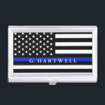 Caja Para Tarjetas De Visita La policía diseñó nombre del personalizado de la<br><div class="desc">Una policía de la personalización señala el tenedor conocido de encargo de la tarjeta por medio de una bandera de visita.</div>