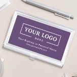 Caja Para Tarjetas De Visita Logotipo de negocio personalizado marca Purple cor<br><div class="desc">Cree su titular de tarjeta profesional de negocios personalizado con su propio logotipo de empresa y texto personalizado. Los titulares de tarjetas de visita con marca de personalizado son excelentes regalos corporativos prácticos para ejecutivos y empleados, y añaden un toque profesional y un valor promocional a la presentación de sus...</div>