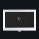 Caja Para Tarjetas De Visita Lujo Monograma Mínimo Moda de Marfil Negro Elegant<br><div class="desc">Moda y elegante,  este moderno portador de tarjetas monográficas en blanco y negro es un sofisticado diseño minimalista que combina tu monograma en un guión con letras a mano a lo largo de una elegante tipografía serif. Al fondo hay espacio para tu dirección.</div>