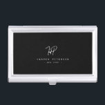 Caja Para Tarjetas De Visita Lujo Monograma Mínimo Moda de Marfil Negro Elegant<br><div class="desc">Moda y elegante,  este moderno portador de tarjetas monográficas en blanco y negro es un sofisticado diseño minimalista que combina tu monograma en un guión con letras a mano a lo largo de una elegante tipografía serif. Al fondo hay espacio para tu dirección.</div>