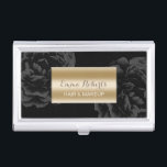 Caja Para Tarjetas De Visita Maquillaje y floral oscuro de la etiqueta elegante<br><div class="desc">Maquillaje y tenedor floral oscuro de la tarjeta de visita de la etiqueta elegante del oro del estilista.</div>
