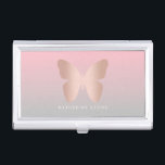 Caja Para Tarjetas De Visita Mariposa color de rosa de moda moderna elegante<br><div class="desc">Diseño hermoso de la mariposa en falso oro color de rosa,  rosa y gris.</div>